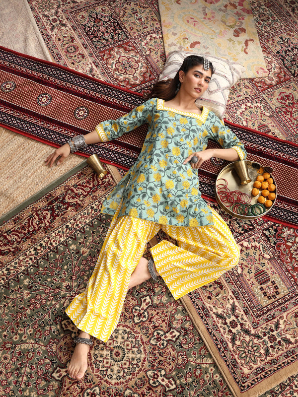 Khushal K Women Cotton Kurta Farsi Salwar Set - Green