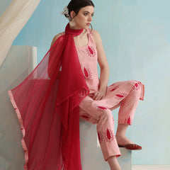 Floral Printed Pure Cotton Straight Kurta with Trousers & Dupatta