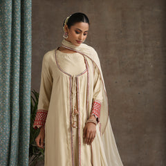 Geometric Embroidered Mirror Work A-Line Kurta With Sharara & Dupatta