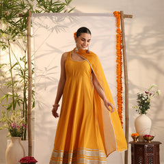Khushal K Women Cotton Kurta and Palazzo With Dupatta Set - Mustard
