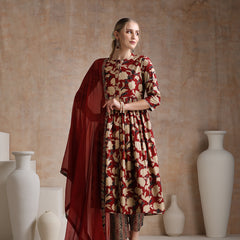 Women Floral Printed Regular Pure Cotton Kurta with Palazzos & With Dupatta