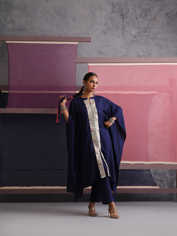 Khushal K Women Mandarin collar Blue Kaftan set