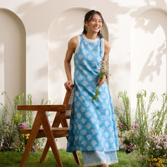 Khushal K Women Cotton Kurta With Palazzo Set - Blue