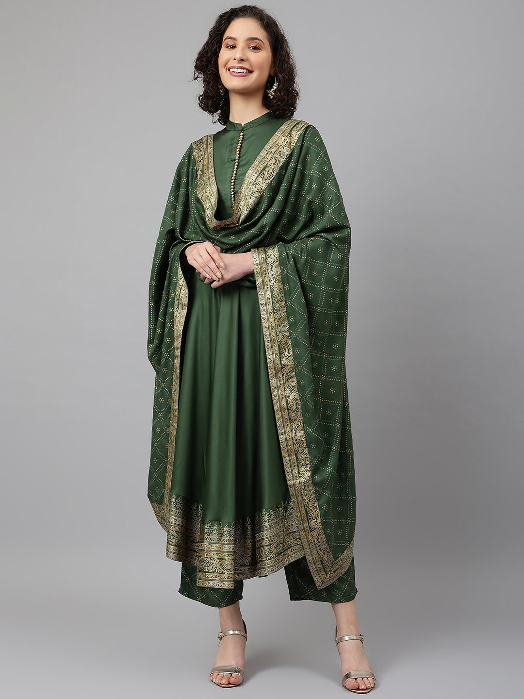 Green printed Kurta with Palazzos with dupatta