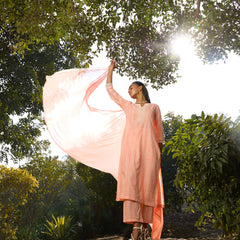Khushal K Women Printed Regular Pure Cotton peach Kurta & Palazzo With Dupatta