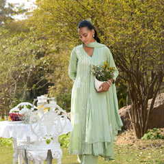 Khushal K Women Printed Regular Pure Cotton green Kurta & Palazzo With Dupatta