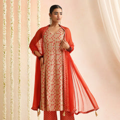 Women Floral Printed V-Neck Kurta with Trousers & Dupatta