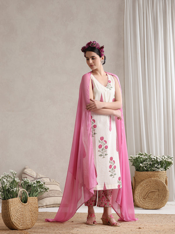 Khushal K Women Floral Printed Regular Pure Cotton Kurta set