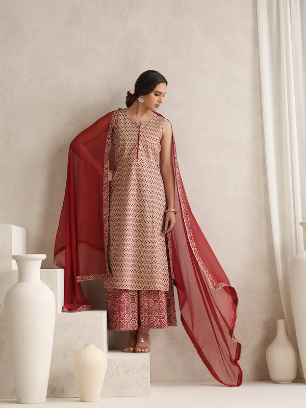 Women Floral Printed Regular Pure Cotton Kurta with Palazzos & With Dupatta