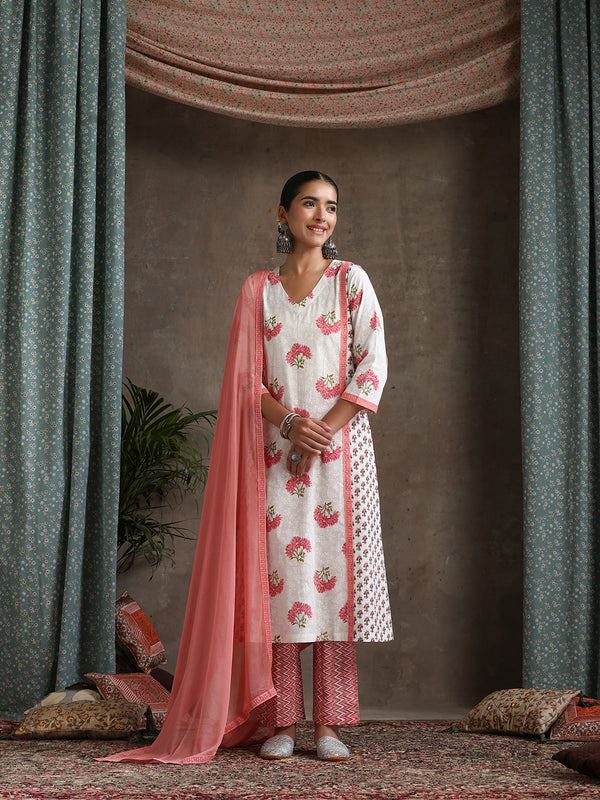 Khushal K Women Floral Printed Regular Straight Kurta set