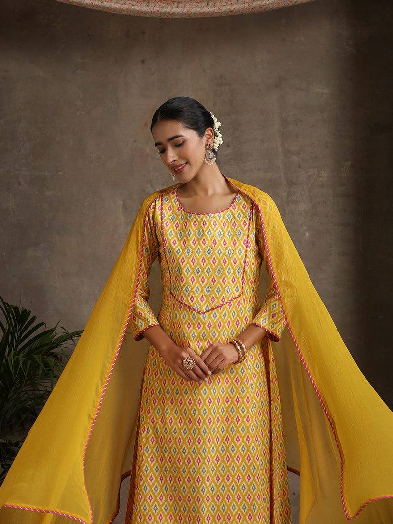 Khushal K Women Geometric Printed Cotton A-Line Kurta set