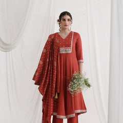 Khushal K Ethnic Motifs Rust  Anarkali Sequinned Kurta set