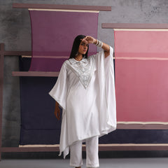 Khushal K Women Embroidered Collar White Kaftan set