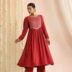 Ethnic Motifs Woven Design Thread Work A-Line Kurta With Palazzos