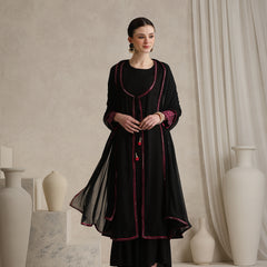 Geometric Embellished Mirror Work A-Line Kurta With Sharara & Dupatta