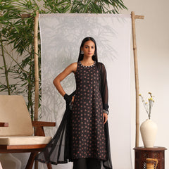 Khushal K Women Cotton kurta and palazzo with dupatta set - Black
