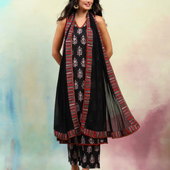 Ethnic Motifs Printed Regular Pure Cotton Straight Kurta with Palazzos & Dupatta
