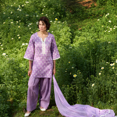 Khushal K Women Printed Regular Pure Cotton purple Kurta & Palazzo With Dupatta