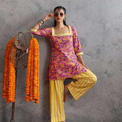 Khushal K Women Cotton Kurta Farsi Salwar Set - Pink