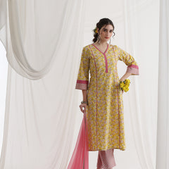 Women Floral Printed Regular Pure Cotton Kurta with Palazzos & With Dupatta