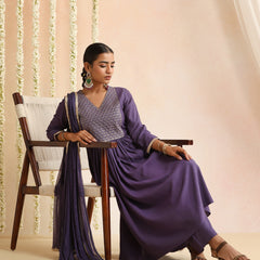 Ethnic Motifs Embroidered Empire Thread Work Kurta With Trousers & Dupatta