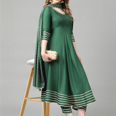 Green solid Kurta with Trousers with dupatta