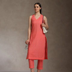 Khushal K Geometric Printed V-Neck Pure Cotton Straight Kurta set