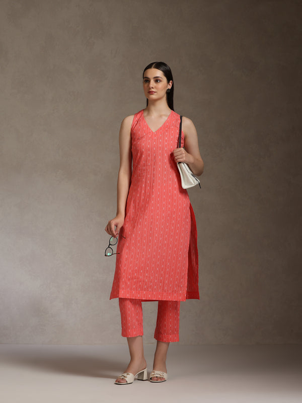 Khushal K Geometric Printed V-Neck Pure Cotton Straight Kurta set