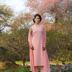 Khushal K Women Printed Regular Pure Cotton peach Kurta & Palazzo With Dupatta