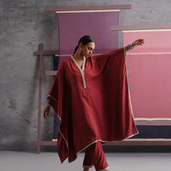 Khushal K Women V-Neck-line Rust Kaftan set