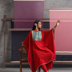 Khushal K Women Embroidered mirror work Red Kaftan set