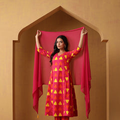 Khushal K Geometric Printed V-Neck Pure Cotton A-Line Kurta set