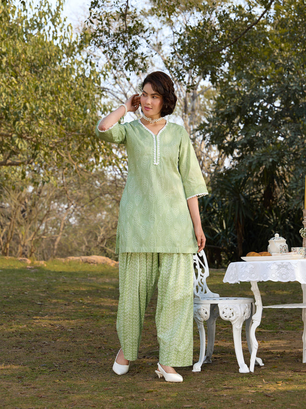 Khushal K Women Printed Regular Pure Cotton green Kurta & Farsi Salwar