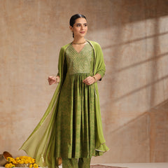 Women Ethnic Motifs Printed Sequinned Anarkali Kurta with Trousers & Dupatta