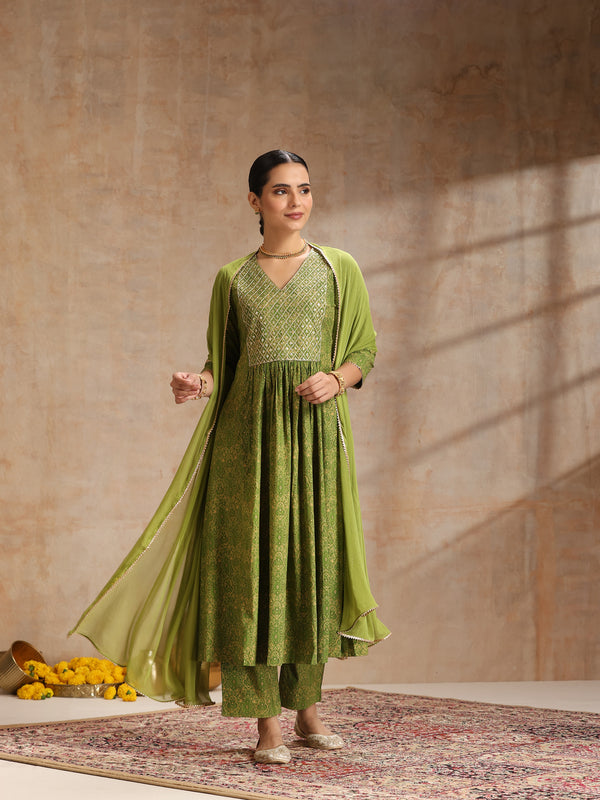 Women Ethnic Motifs Printed Sequinned Anarkali Kurta with Trousers & Dupatta