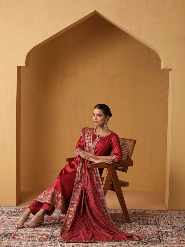 Khushal K Women Ethnic Motifs Embroidered Regular Kurta set