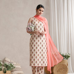 Women Cream & Peach Floral Printed Kurta Palazzo Set