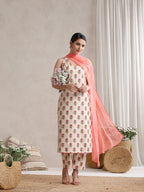 Women Cream & Peach Floral Printed Kurta Palazzo Set