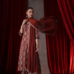 Khushal K Women Cotton kurta and palazzo with dupatta set - Rust