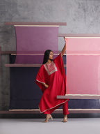 Khushal K Women Motifs Embroidered Pink Kaftan set