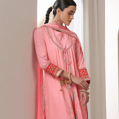 Floral Embroidered Sequinned Jacket Straight Kurta With Palazzos & Dupatta