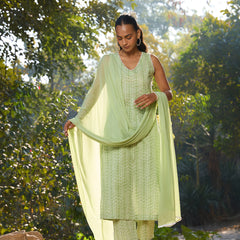 Khushal K Women Printed Regular Pure Cotton green Kurta & Palazzo With Dupatta