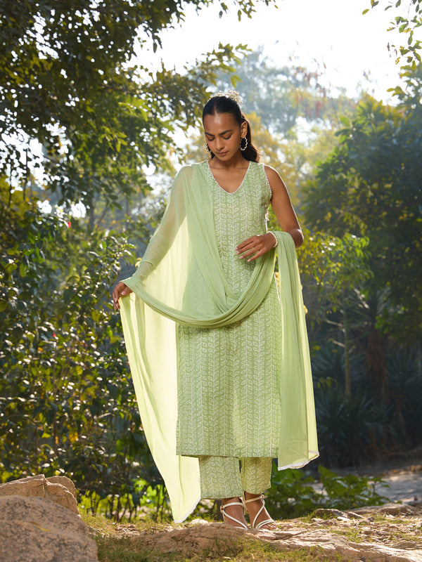 Khushal K Women Printed Regular Pure Cotton green Kurta & Palazzo With Dupatta