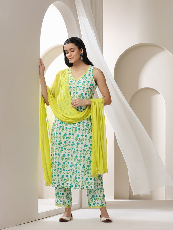 Khushal K Women Floral Printed Regular Pure Cotton Kurta set