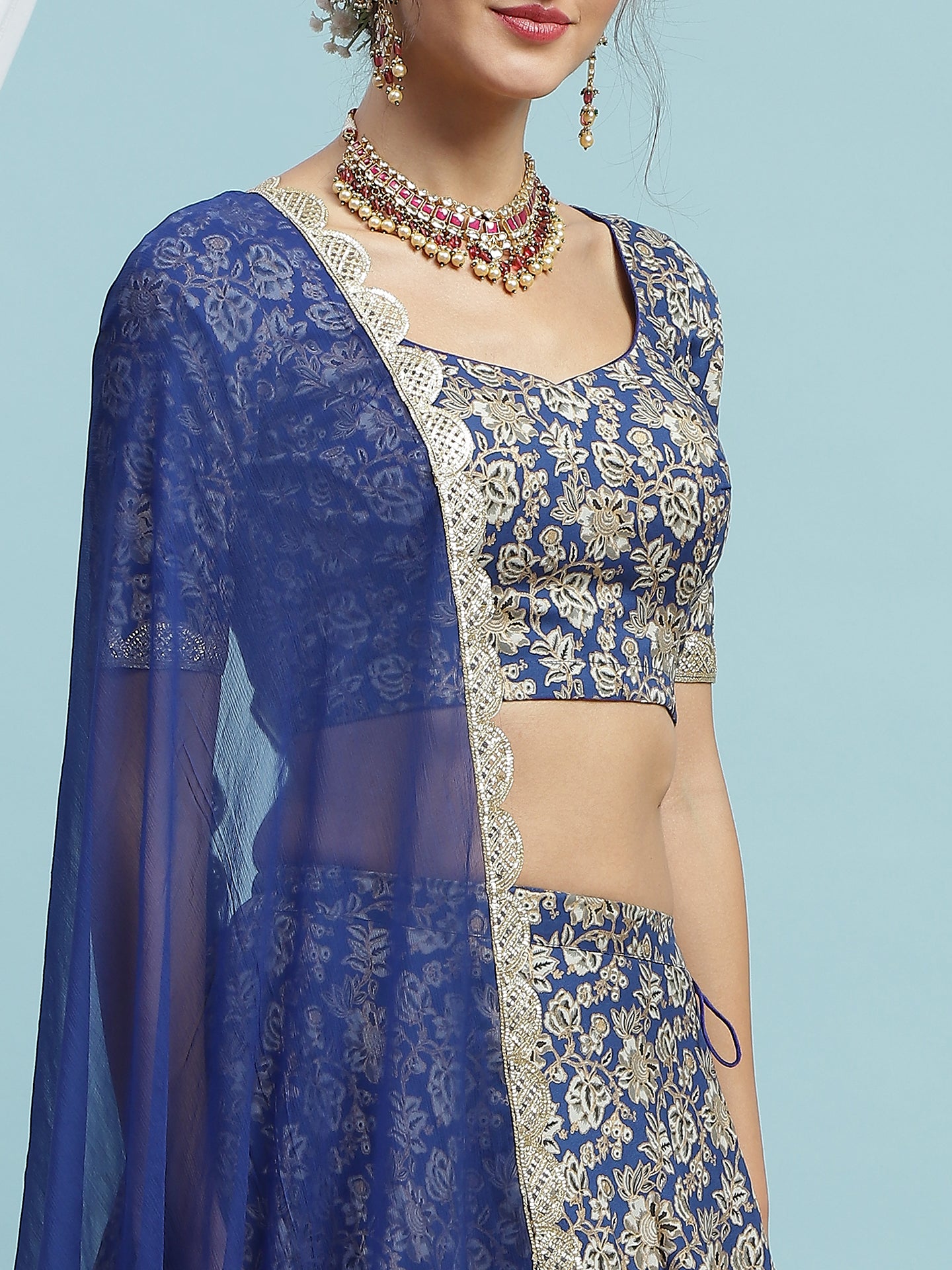 Printed V-Neck Ready to Wear Lehenga & Blouse With Dupatta