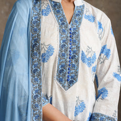 Floral Printed Pure Cotton A-Line Kurta With Palazzos And Dupatta