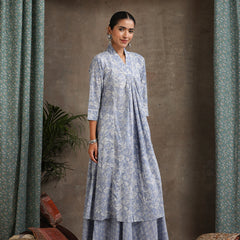 Floral Printed Pure Cotton A-Line Kurta With Palazzos And Dupatta