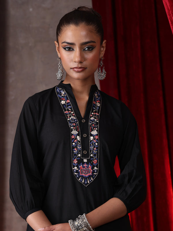 Khushal K Women Cotton kurta and Farsi salwar set - Black