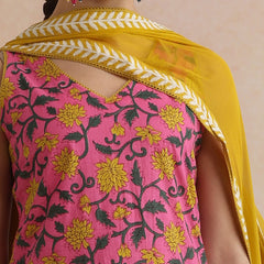 Khushal K Women Cotton Kurta Palazzo Dupatta Set - Pink