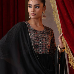 Khushal K Women Cotton kurta and palazzo with dupatta set - Black